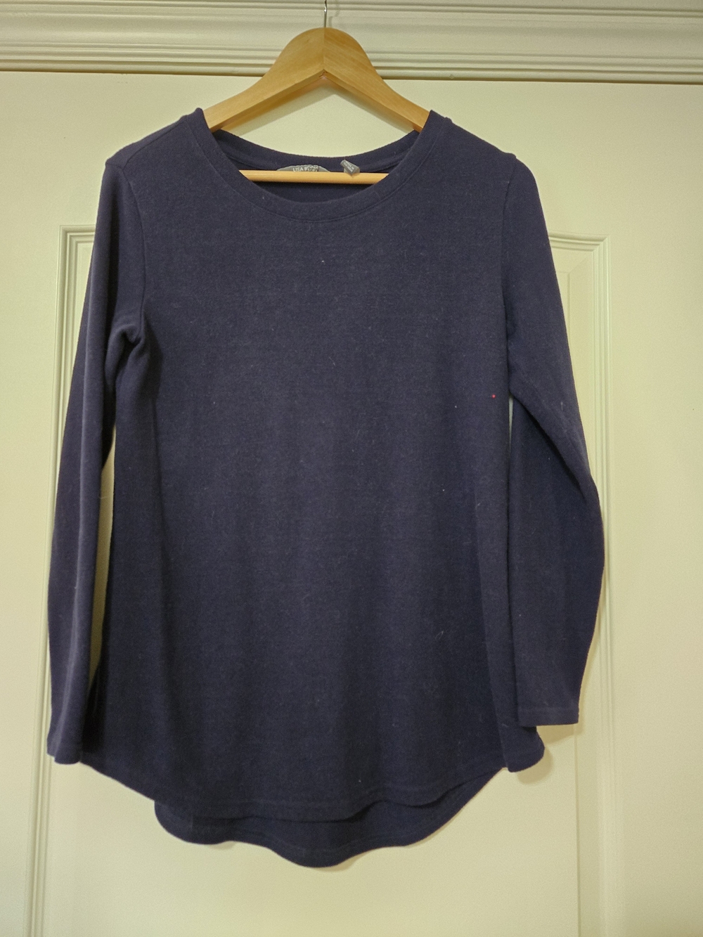 Lisa Rinna Collection Navy Long Sleeve Very Soft Crew Top Cozy Layering
